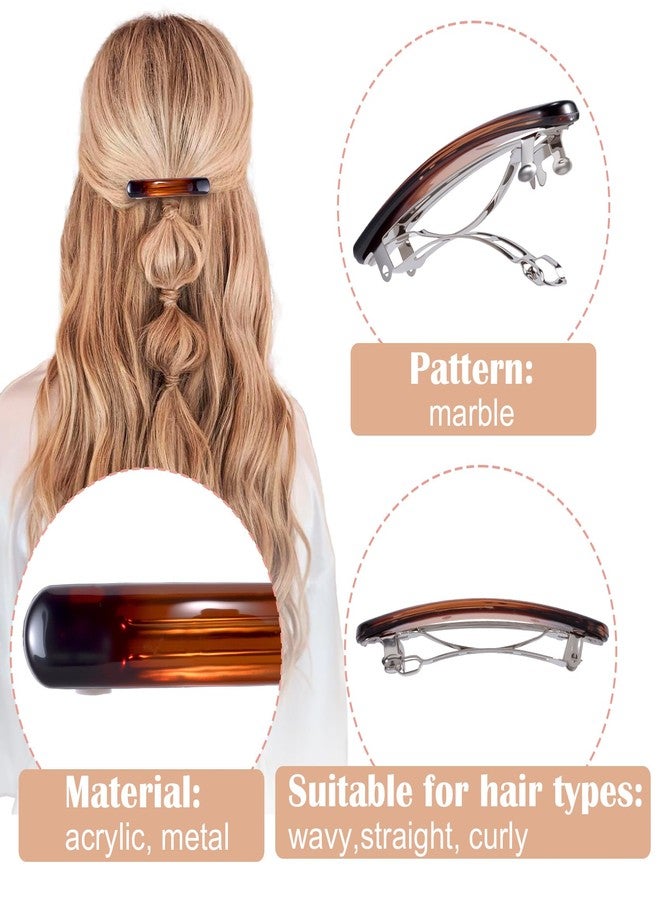 STSTR 6PCS French Barrette Hair Clips for Women, 2.48 Inch Small Tortoise Shell Hair Clip, Curved Glossy Thin Hair Flat Hair Accessories for Women - Amber, Oval Style - Image 3